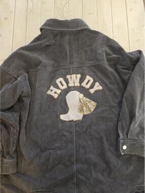 Altar’d State Gray Corduroy Shacket Jacket Size M Distressed Raw Hem Western